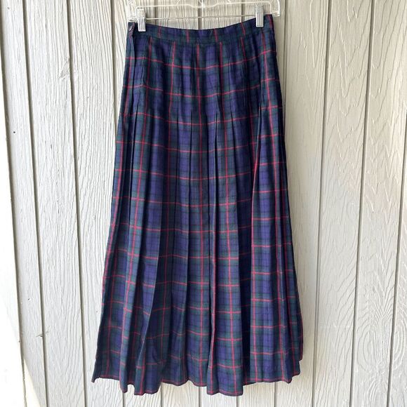 VTG 90s GAP Plaid Tartan Pleated Midi Skirt Rayon Grunge Academia Sz 8 - Picture 7 of 8